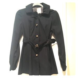 Belted Tulle Anthropologie black coat with hood